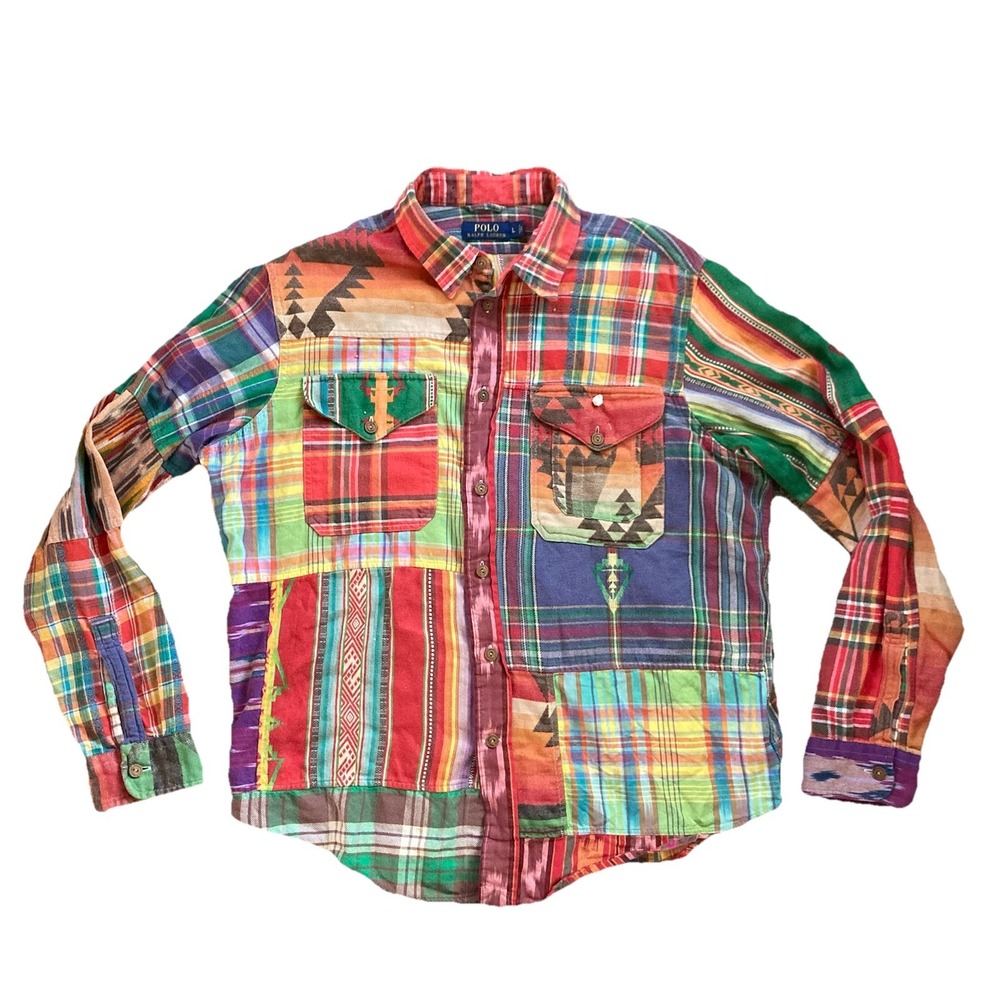 Polo Ralph Lauren Mens Patchwork Flannel Shirt Aztec Southwestern Large Voyager